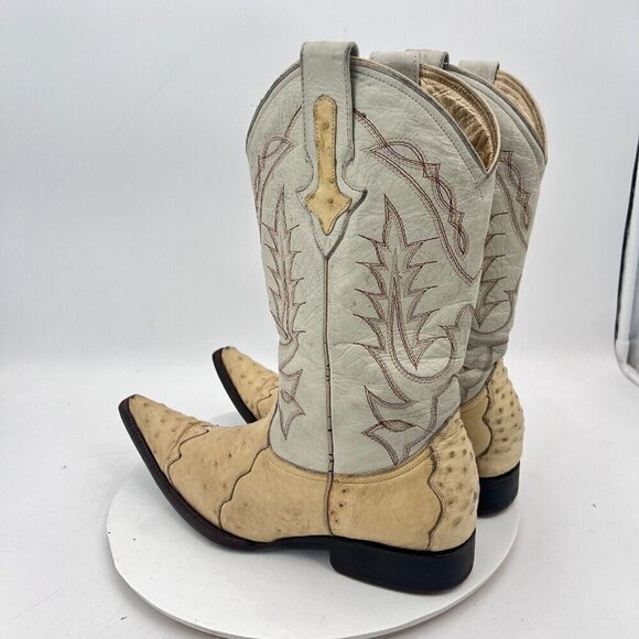 Yoncer Men Size 8 Cream White Leather Pointed Toe Pull On Western Cowboy Boot - Picture 7 of 14